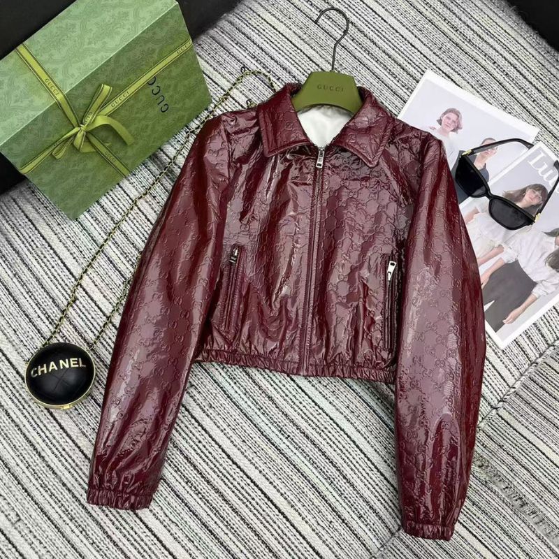 Gucci GG Embossed Leather Bomber Jacket