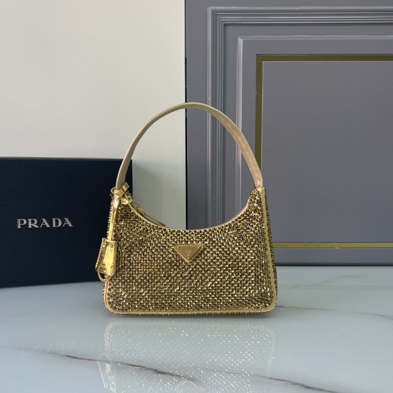 Prada Satin Crystal Mini Re-Edition Platino Bag