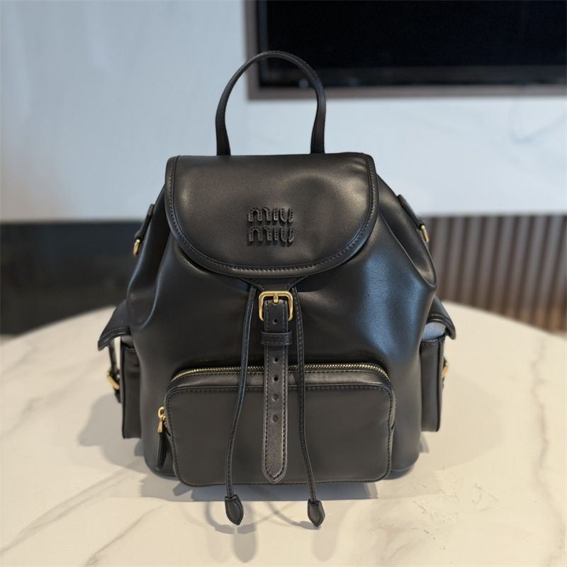 Black Leather Backpack Miu Miu