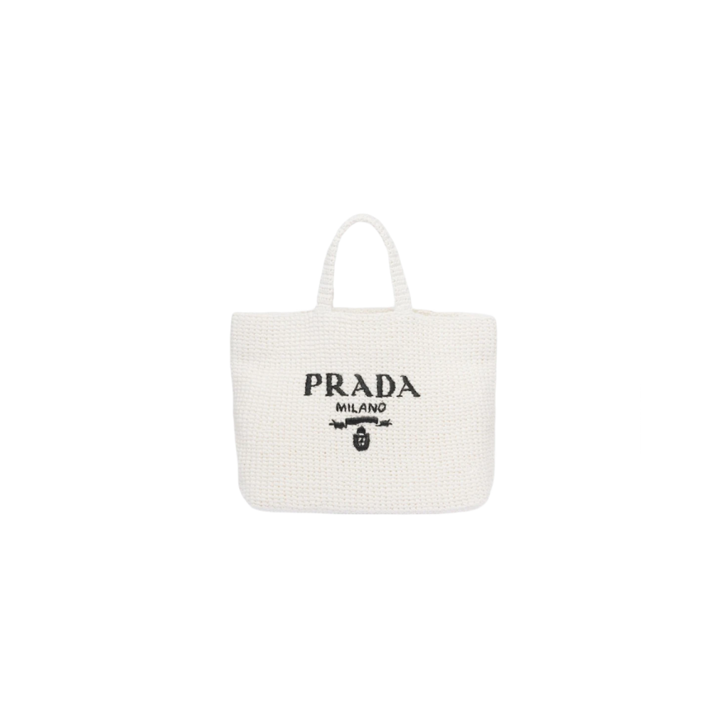 Prada Embroidered Raffia Tote Bag