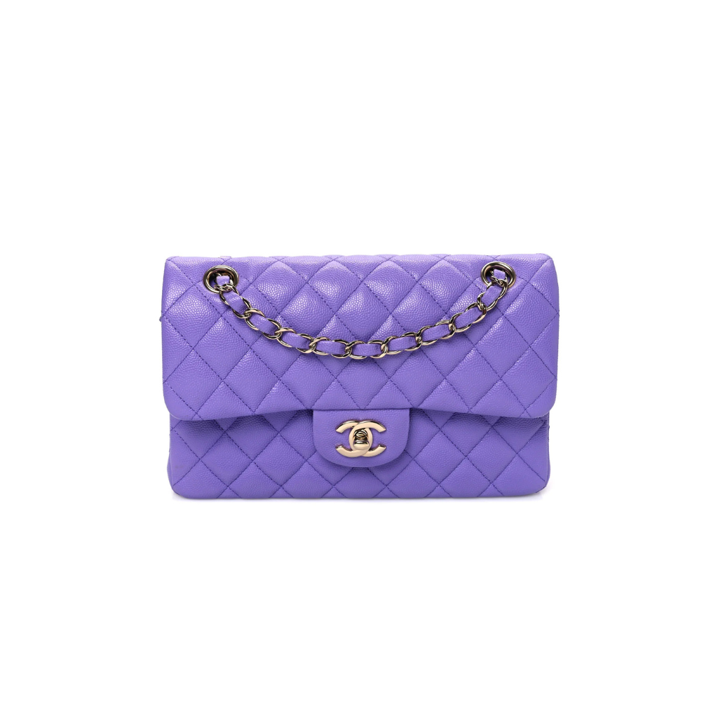 Caviar Quilted Small Double Flap Purple