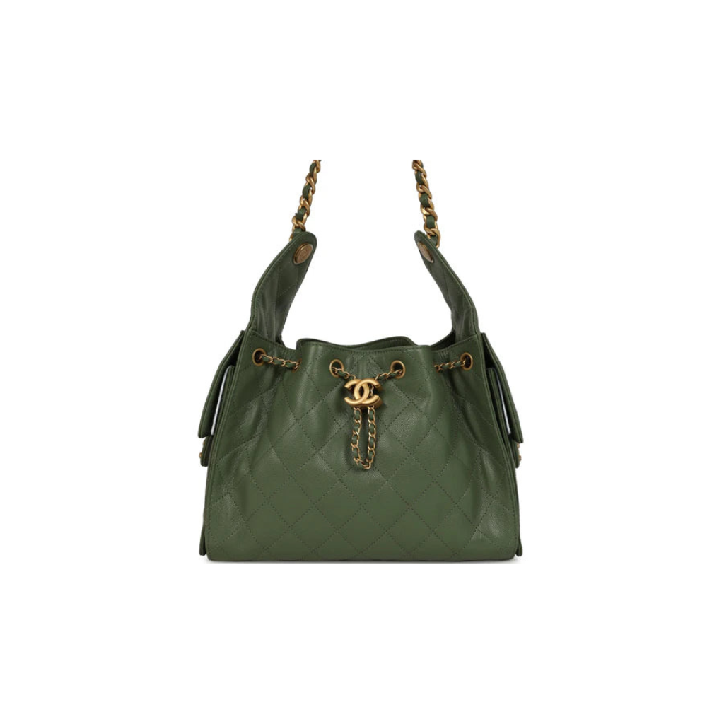 Chanel Khaki Green caviar small Hobo Bag
