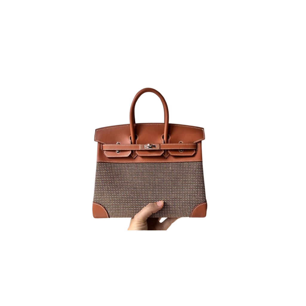 Hermes Birkin 25 In Toile and Gold Swift Leather