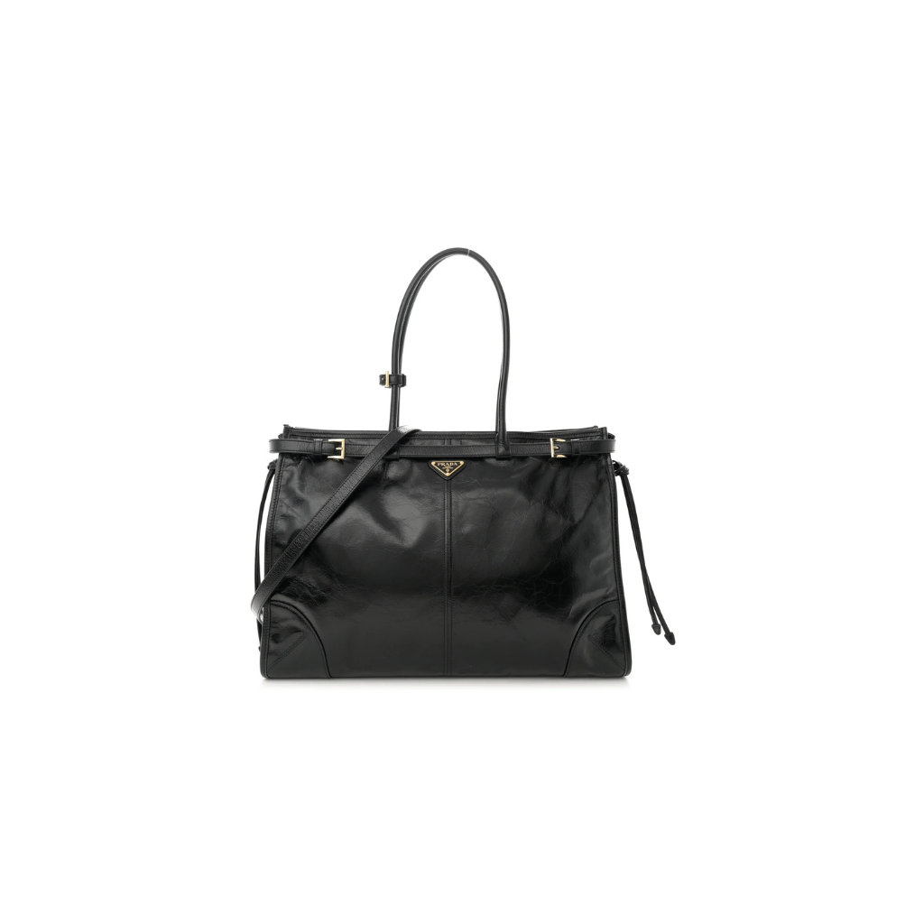 Prada Shiny Large Shoulder Bag Black