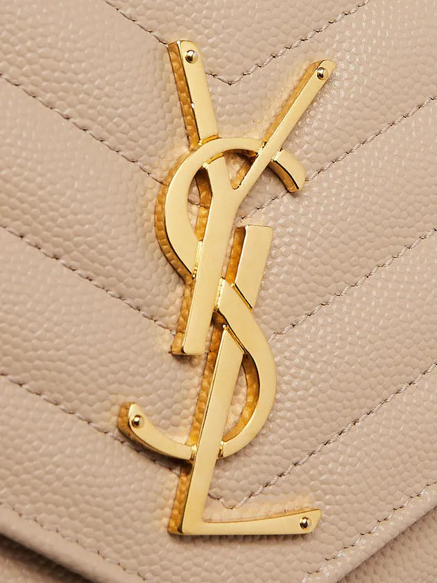 Ysl Beige Chevron Quilted Grained Leather Metalasse Wallet