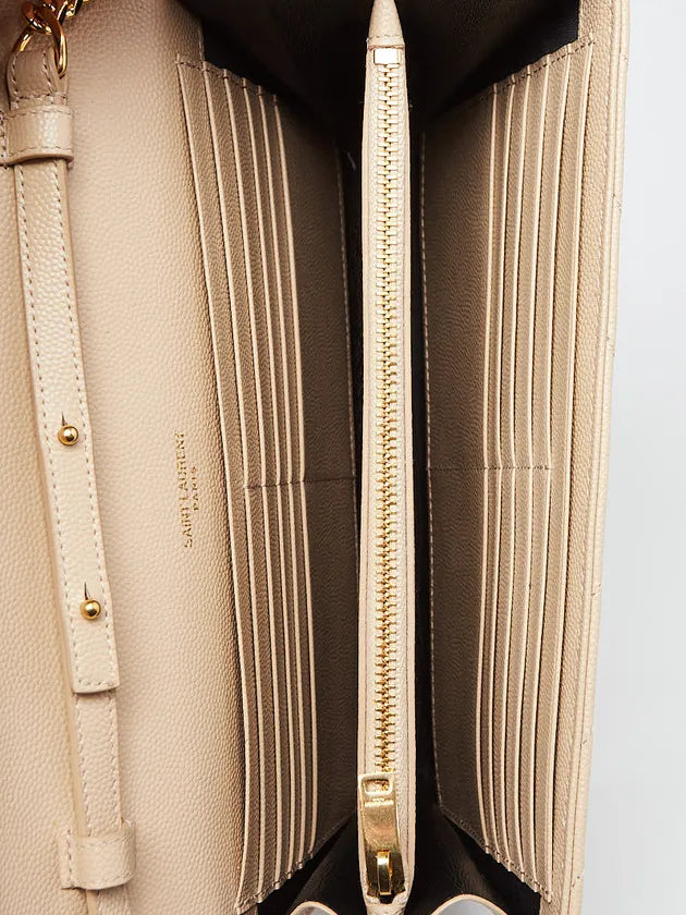 Ysl Beige Chevron Quilted Grained Leather Metalasse Wallet