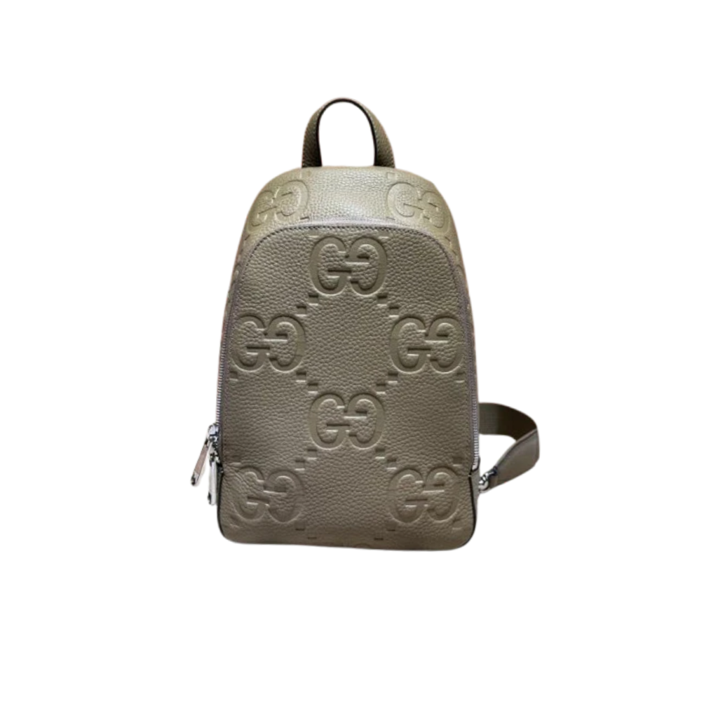 Gucci Embossed Leather Khaki GG Cross Body Bag