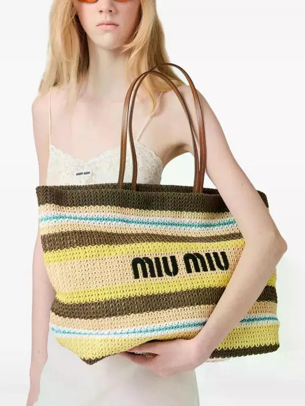 Miu Miu Raffia-effect woven tote bag