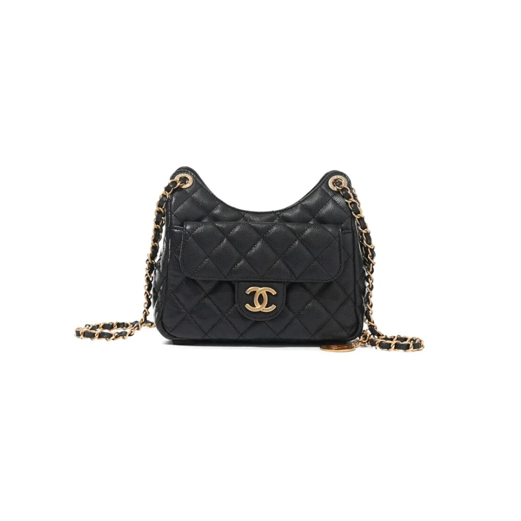 Chanel Black Quilted Caviar Hobo Bag
