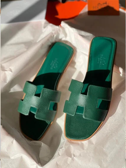 Hermes Green Slippers