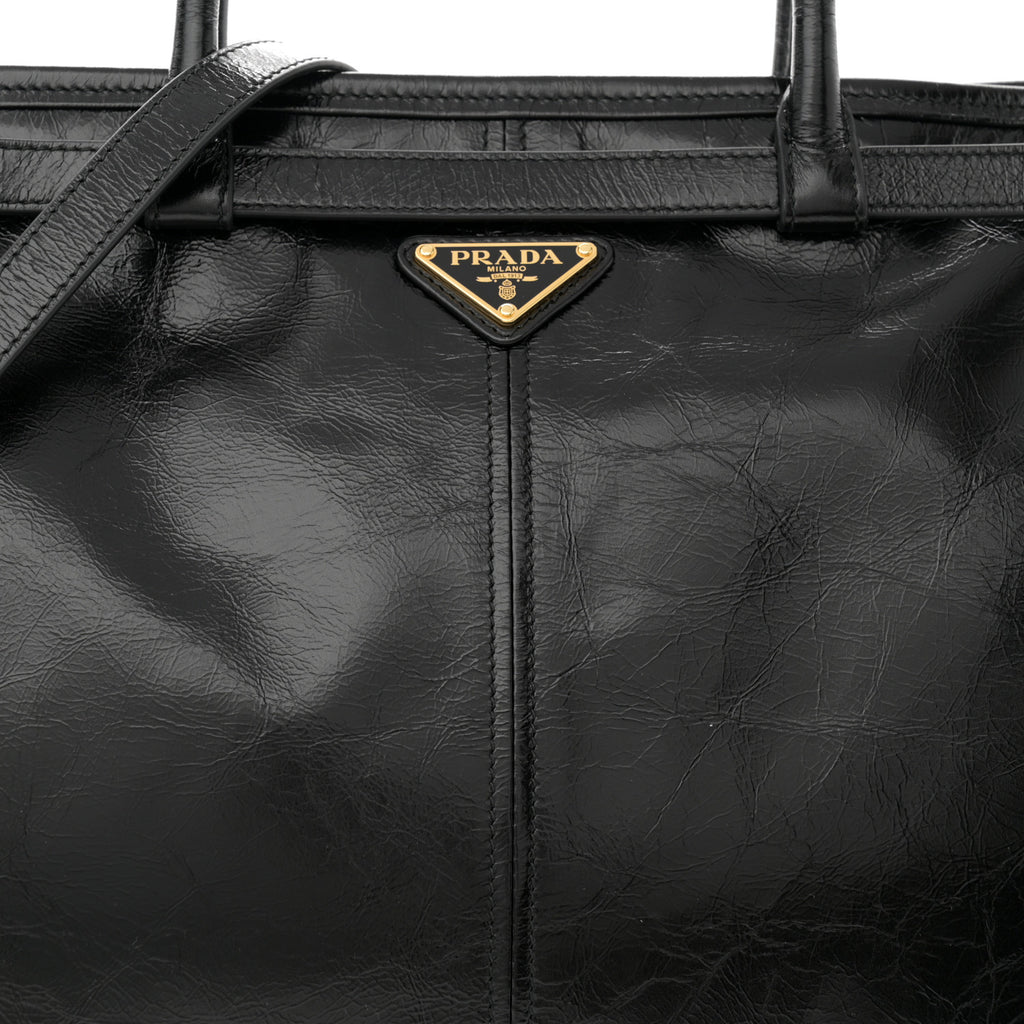 Prada Shiny Large Shoulder Bag Black