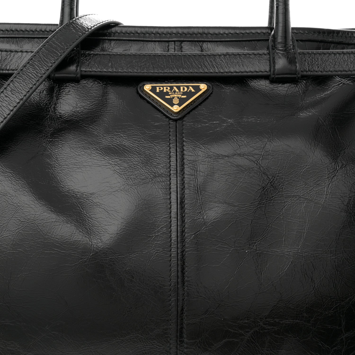 Prada Shiny Large Shoulder Bag Black
