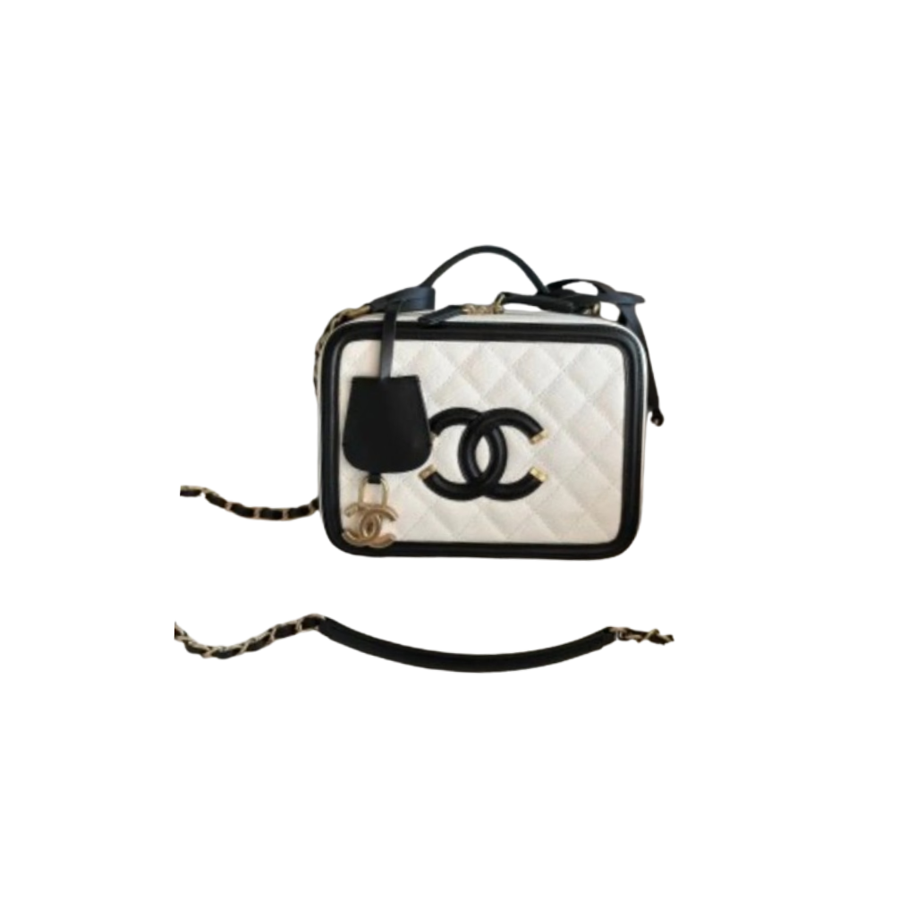 Chanel White Filigree Vanity Bag