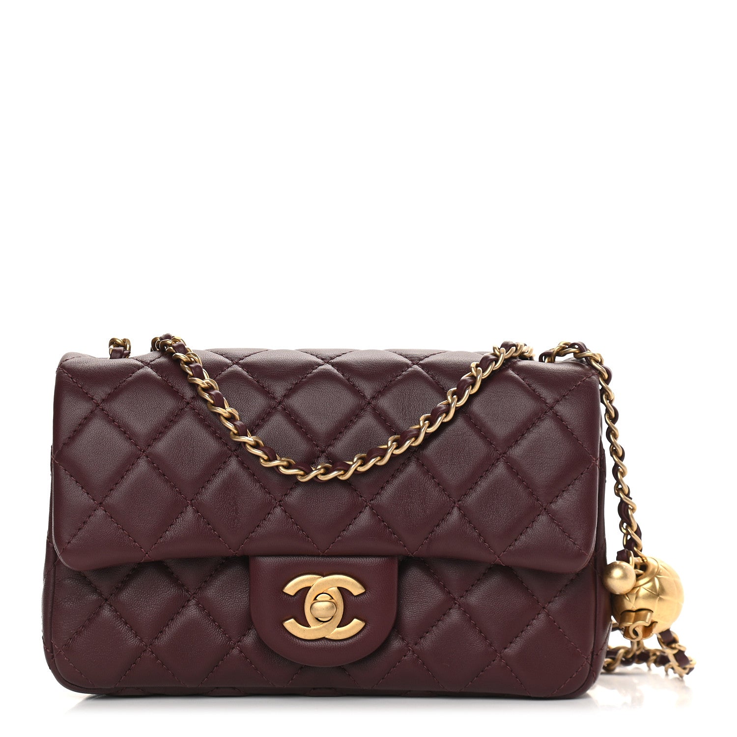Quilted Mini Rectangular Pearl Crush Flap Burgundy