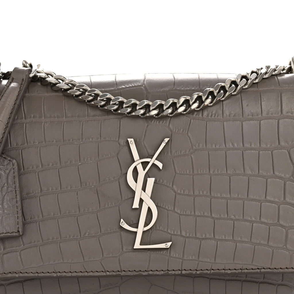 Ysl Calfskin Crocodile Embossed Monogram Sunset Fog Bag