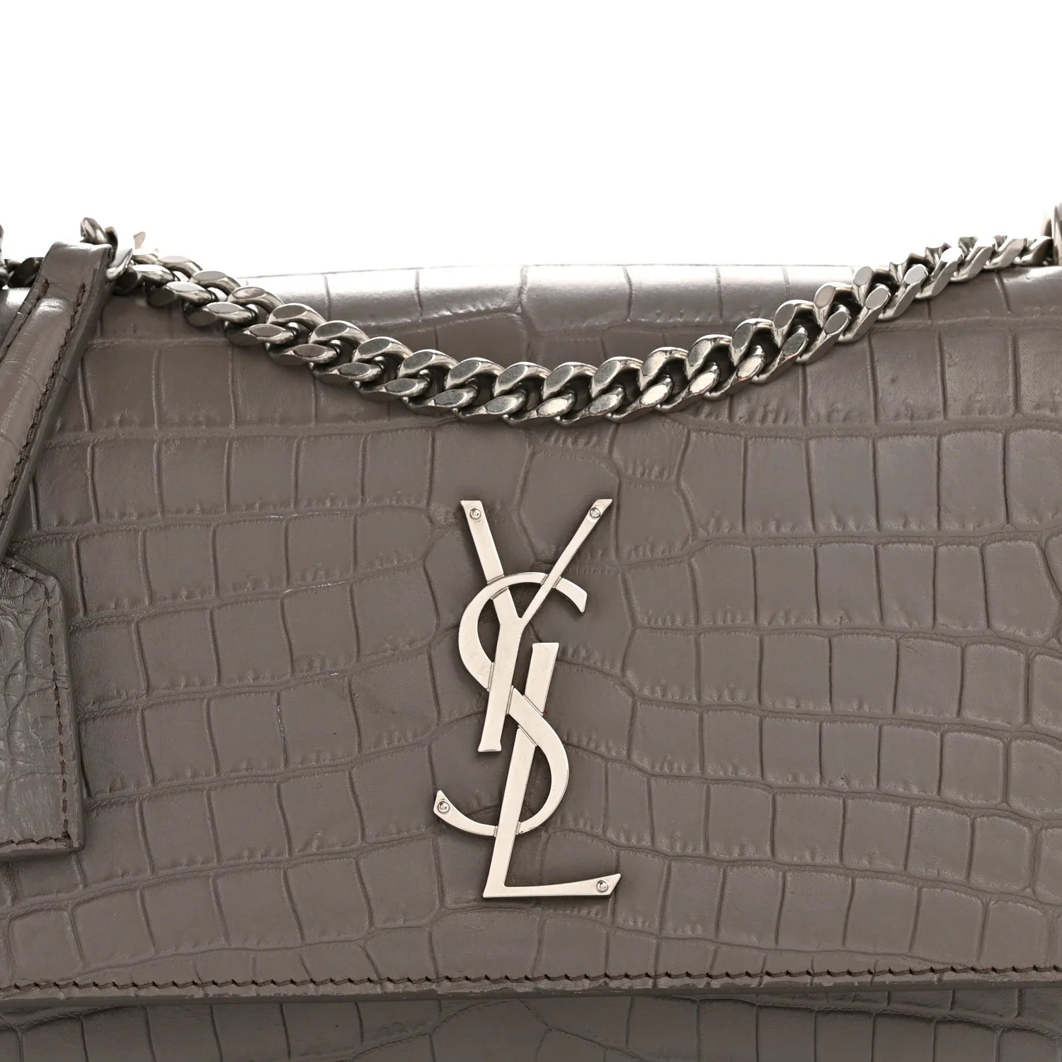 Ysl Calfskin Crocodile Embossed Monogram Sunset Fog Bag