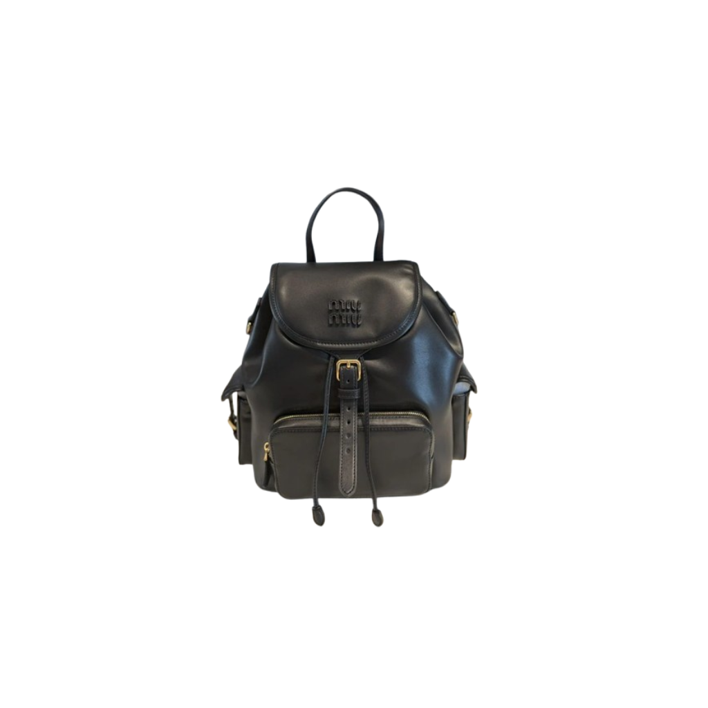 Black Leather Backpack Miu Miu