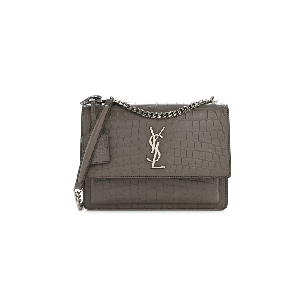 Ysl Calfskin Crocodile Embossed Monogram Sunset Fog Bag