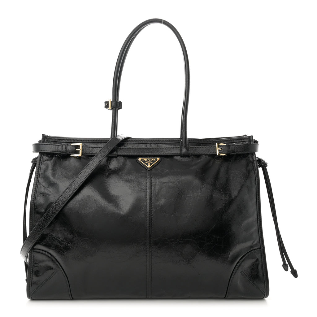 Prada Shiny Large Shoulder Bag Black