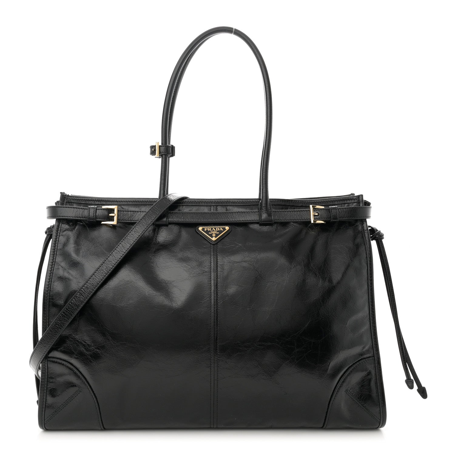 Prada Shiny Large Shoulder Bag Black