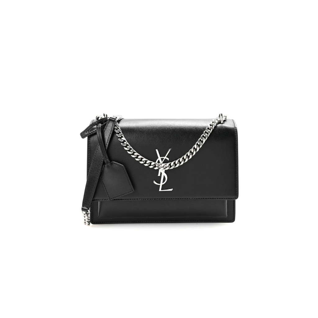Ysl Calfskin Medium Monogram Sunset Black Bag