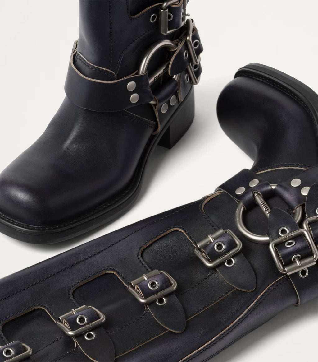 Miu Miu Leather Buckle Boots