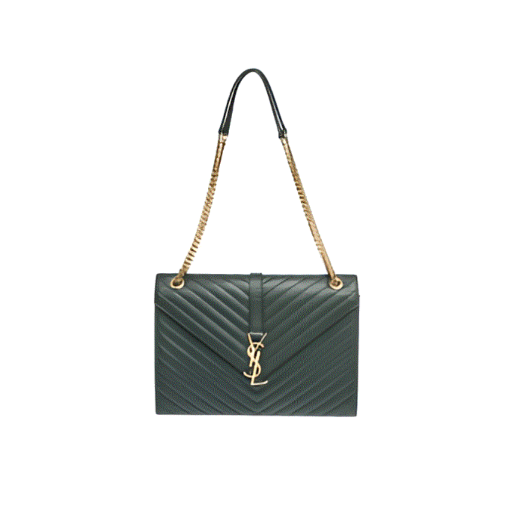 Saint Laurent Green Chevron Quilted Leather Bag