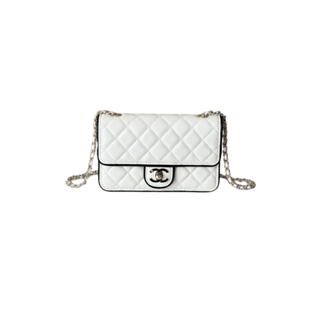 Mini Flap Bag Lambskin & Gold-Tone Metal White & Black