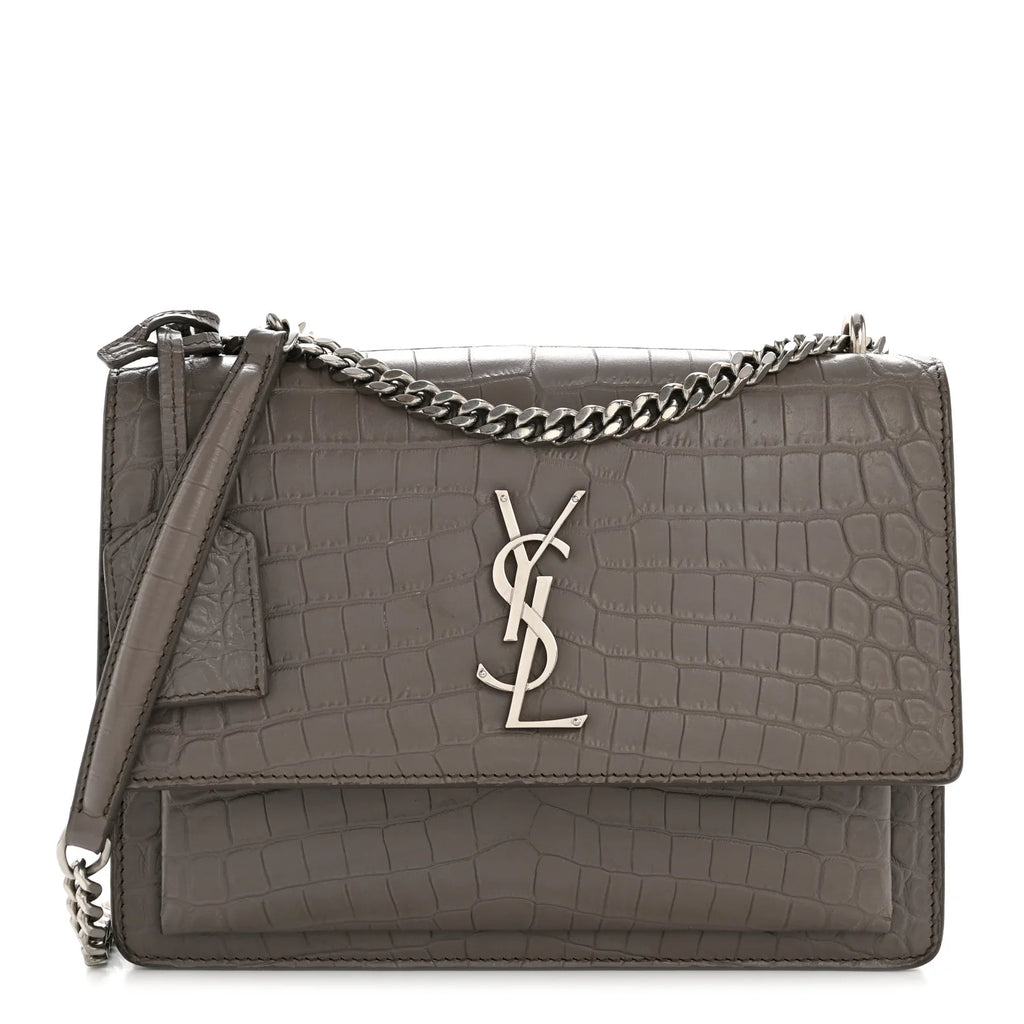 Ysl Calfskin Crocodile Embossed Monogram Sunset Fog Bag