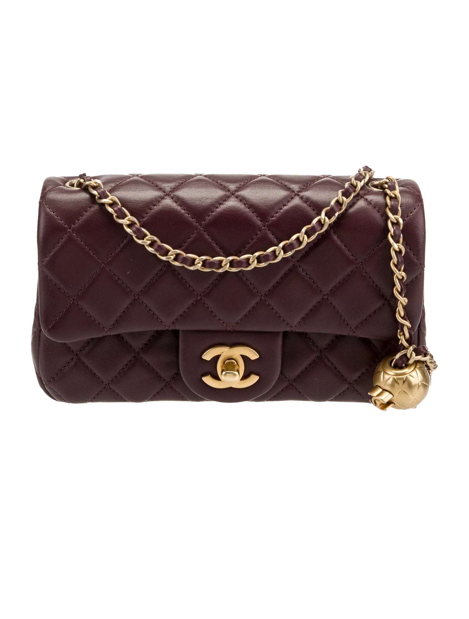 Quilted Mini Rectangular Pearl Crush Flap Burgundy