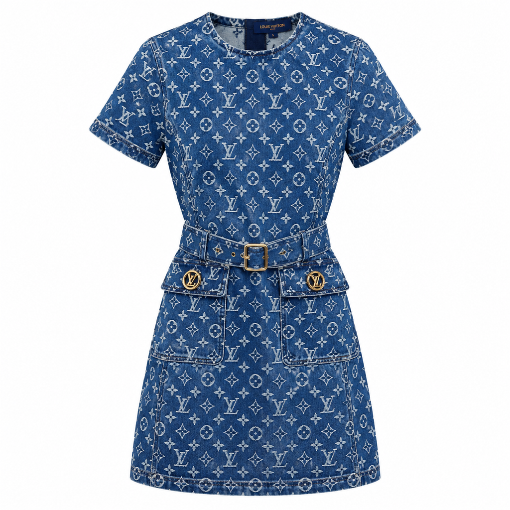 Louis Vuitton Monogram Denim Belted Dress