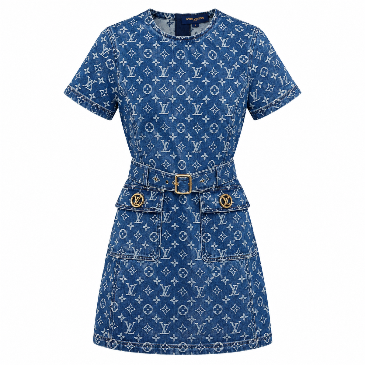 Louis Vuitton Monogram Denim Belted Dress