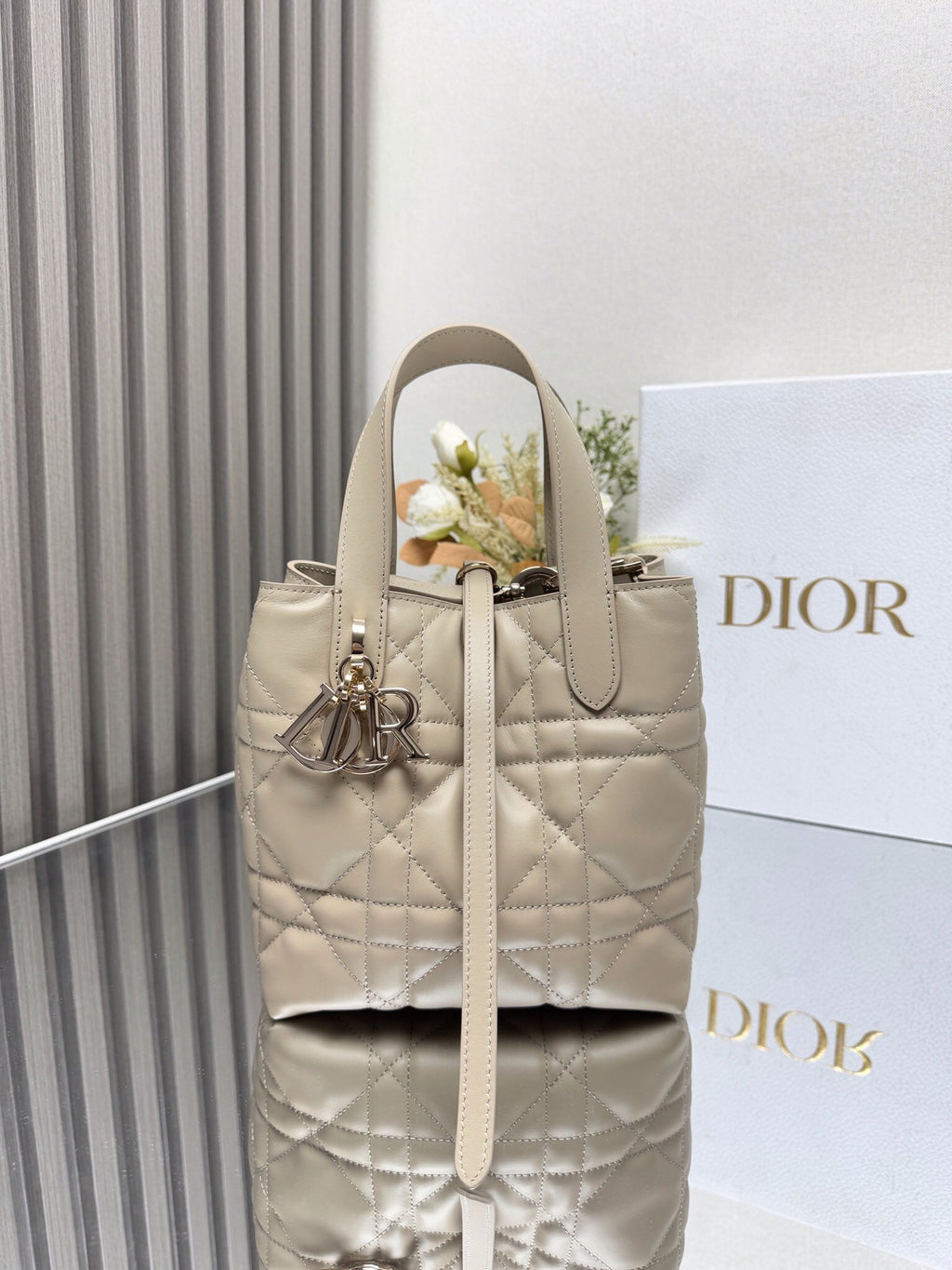 Dior Toujours Calfskin Powder Beige Tote Bag