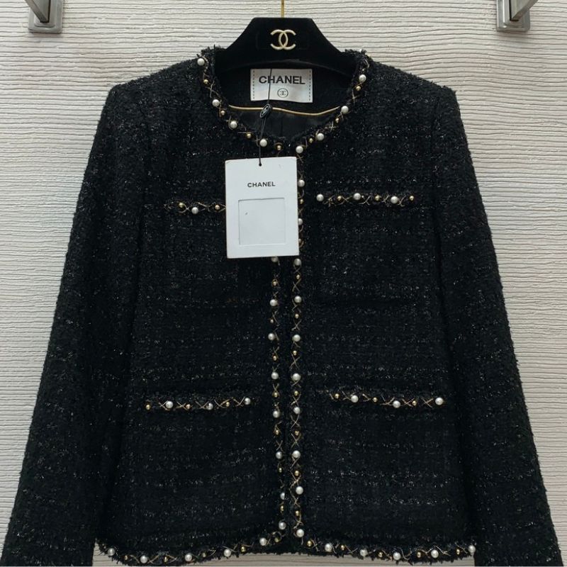Chanel Camellia Lining Pearl-Edged Tweed Jacket