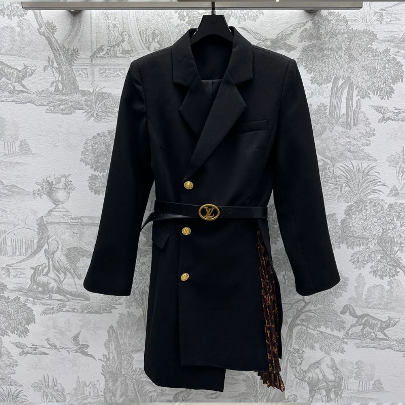 Luxury Pleated Color Block Black Belted Jacket