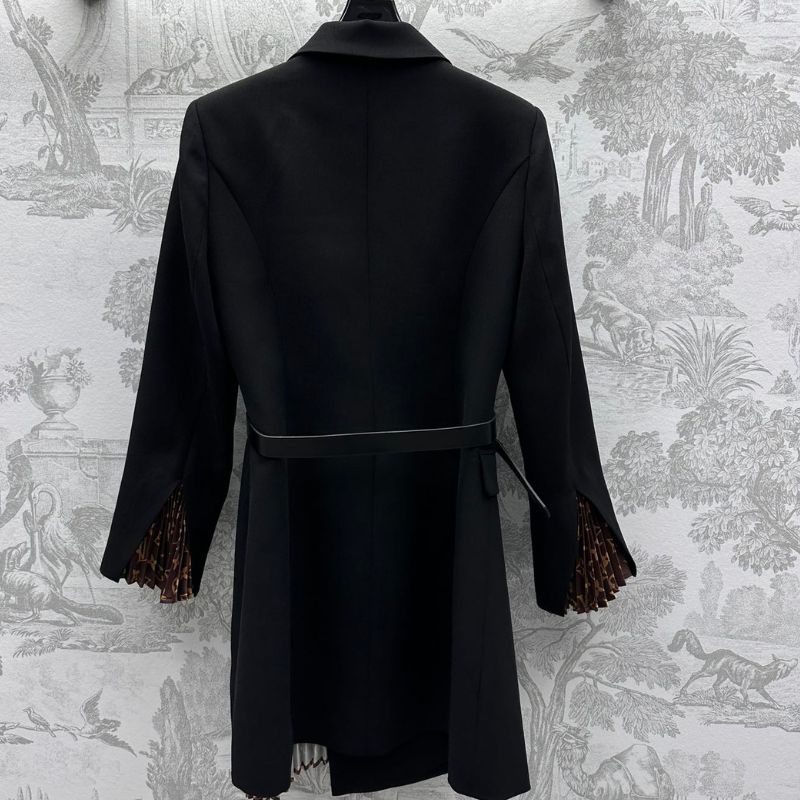 Luxury Pleated Color Block Black Belted Jacket