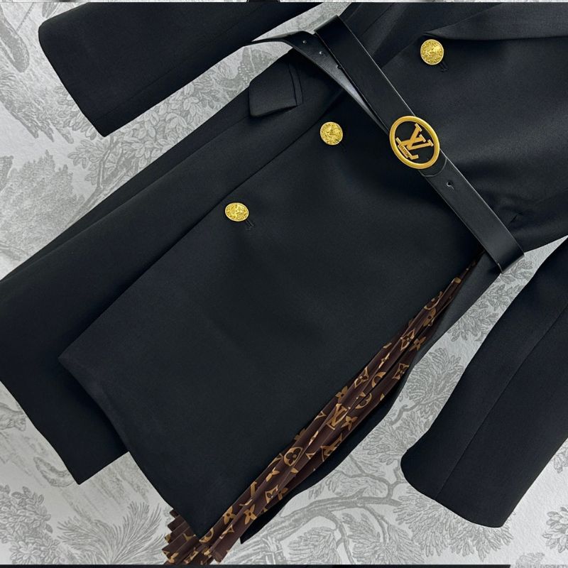 Luxury Pleated Color Block Black Belted Jacket