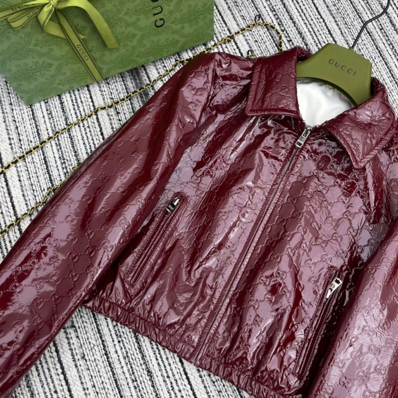 Gucci GG Embossed Leather Bomber Jacket