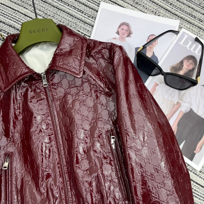 Gucci GG Embossed Leather Bomber Jacket