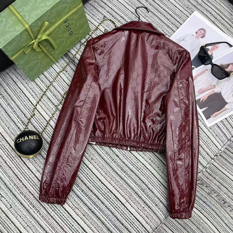 Gucci GG Embossed Leather Bomber Jacket
