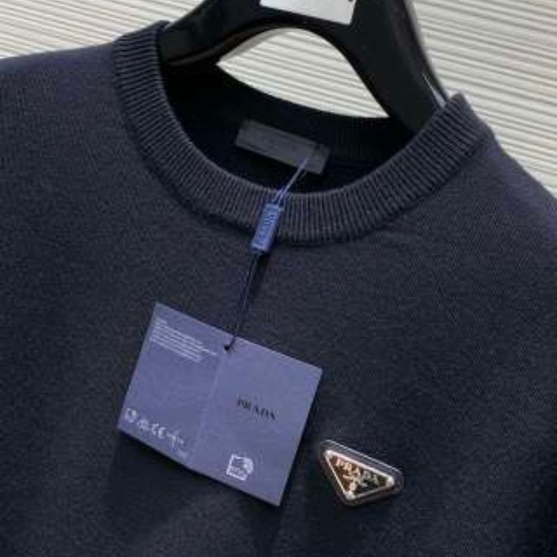 Prada Premium Rubber Logo Knit Pullover Sweatshirt