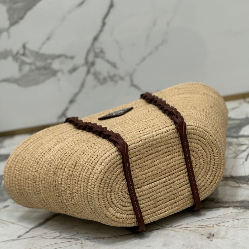 Prada Large Raffia Leather Shopping Bag