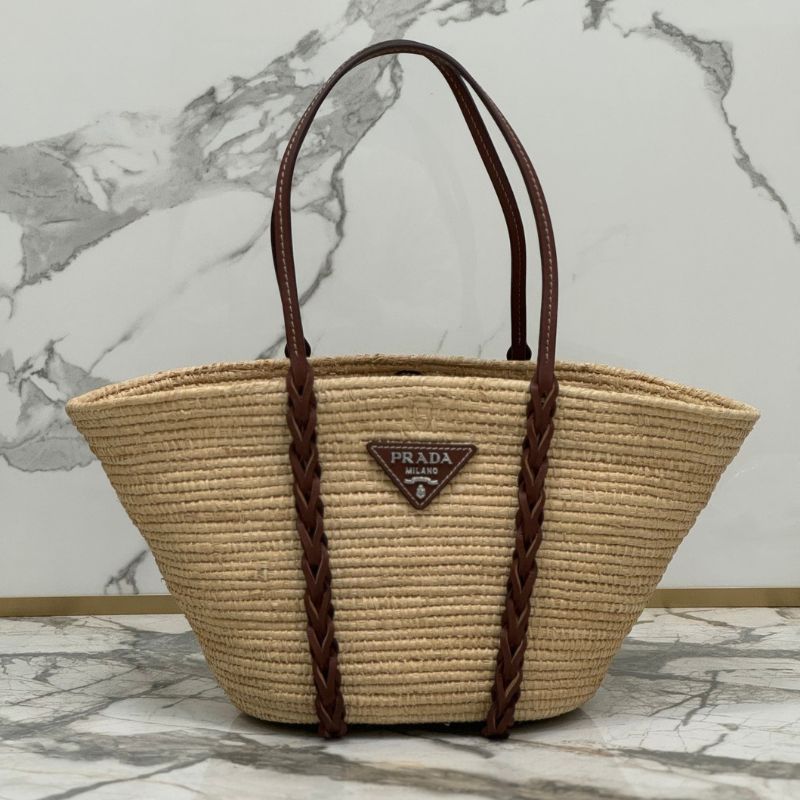 Prada Large Raffia Leather Shopping Bag