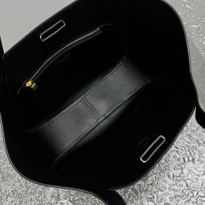 Prada Enamel Triangle Logo Leather Tote Bag