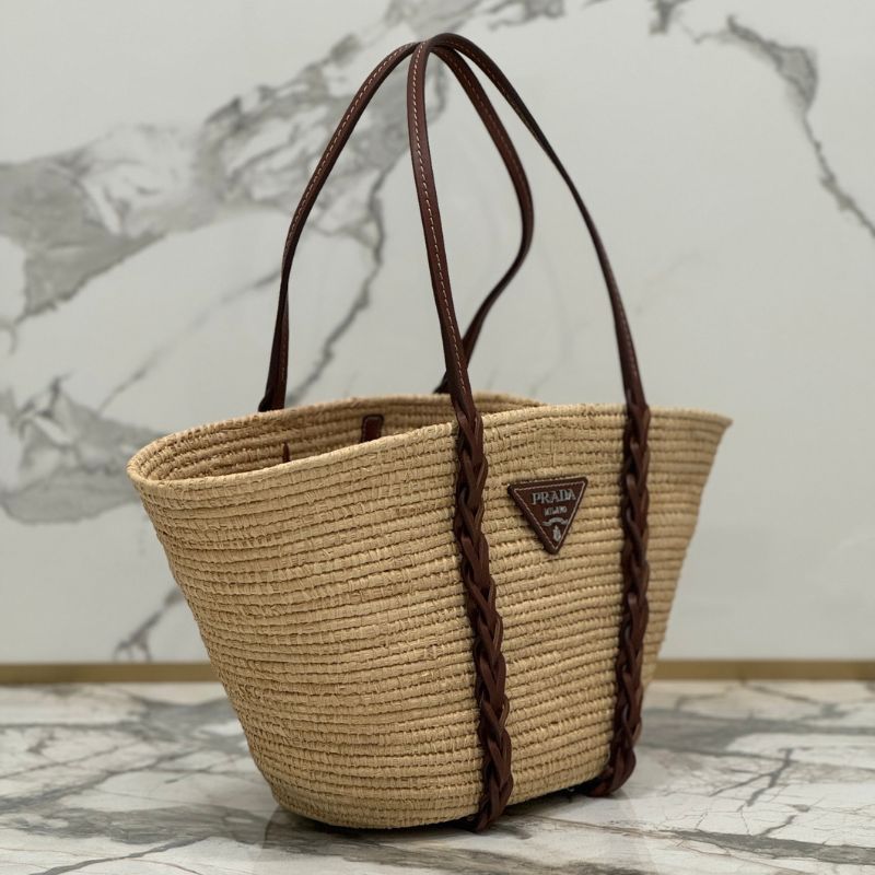 Prada Large Raffia Leather Shopping Bag