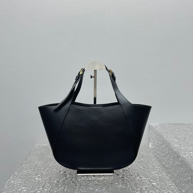 Prada Enamel Triangle Logo Leather Tote Bag