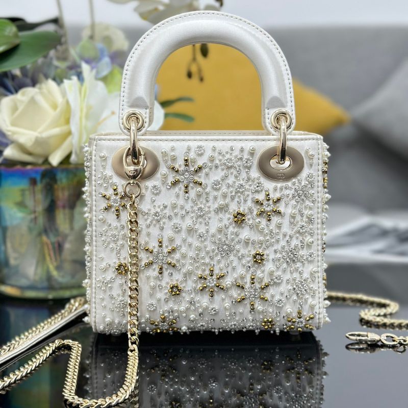 Dior Mini Lady Latte Satin Embroidered Bag