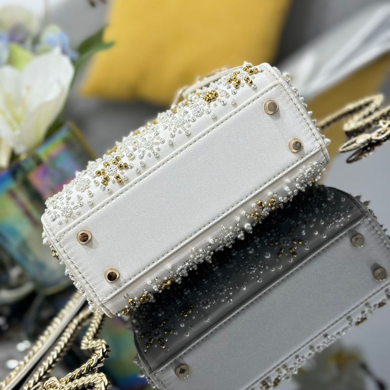 Dior Mini Lady Latte Satin Embroidered Bag
