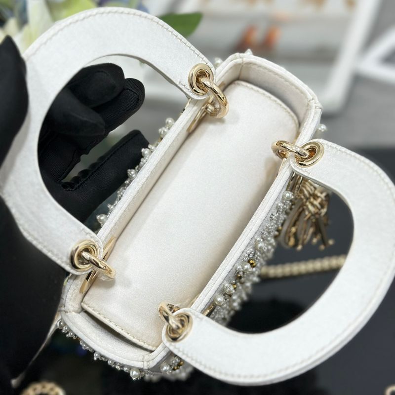 Dior Mini Lady Latte Satin Embroidered Bag