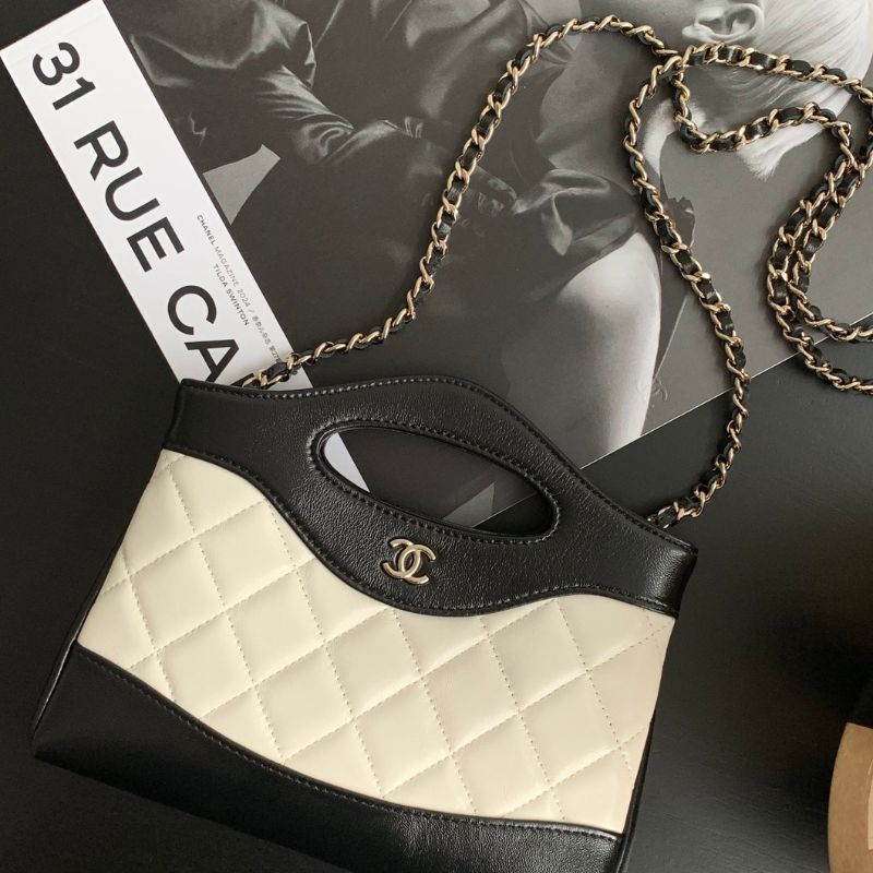 Chanel Hobo White Black Bag